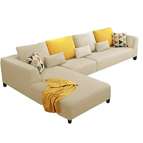 Image of Galib LHS 6 Seater L Shape Sofa Set for Living Room (Cream) Premium Fabric