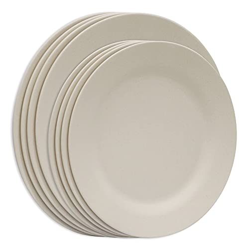 11 Inch and 9.8 Inch Dinner Plate Set, 8 Pack Extra Large Pasta Plates, Unbreakable Dishes, Lightweight Salad Dinnerware, Reusable Dessert Tableware (25+28cm Beige)