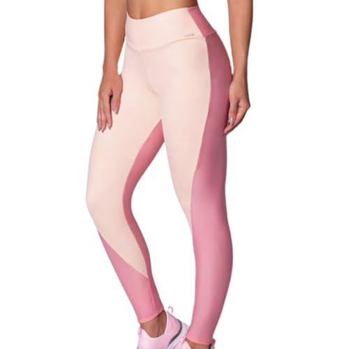 SELENE Legging Com Recorte Feminina Liberdade de Movimento Cós Largo Cintura Alta, Rosê, G