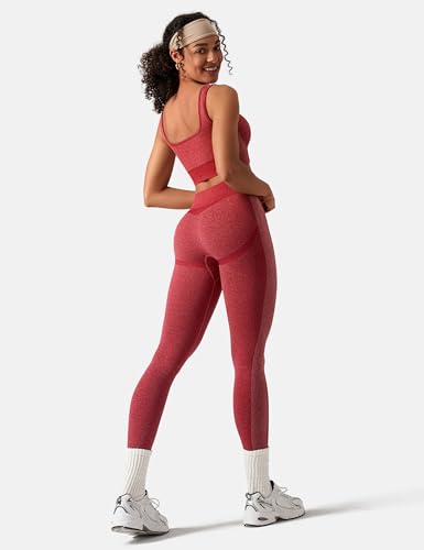 Image of OLCHEE Womens Workout Sets 2 Piece Seamless Square Neck Sports Bra Padded Butt Lifting Leggings High Waist Yoga Gym Outfits