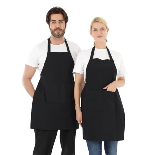 Erkek ve Kadınlar için - Şef, Aşçı, Kafe, Bbq, Kuaför Önlüğü Apron 80 x 60 cm Large Rahat Tüm Bedenler Bel Bağları ile Dayanıklı ve Hafif, Yıkanabilir 2 Geniş Cep - 1'li set, Siyah