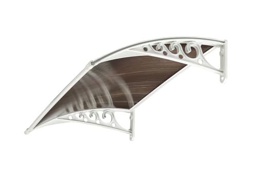 Image of CHENNAI Window Blinds and Shades DIY Polycarbonate Awning (Engineered Plastic Brackets) Window Sunshade Door Weather Shed Rain Canopy Awnings - 4'Widthx3'Depth (White Brackets & Bronze Sheets)