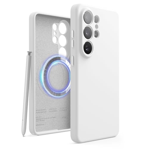Image of elago Magnetic Silicone Case Compatible with Samsung Galaxy S26 Ultra Case, Compatible with MagSafe Accessories, Protective Cover, Shockproof, Slim, Anti-Scratch Soft Microfiber Lining (White)