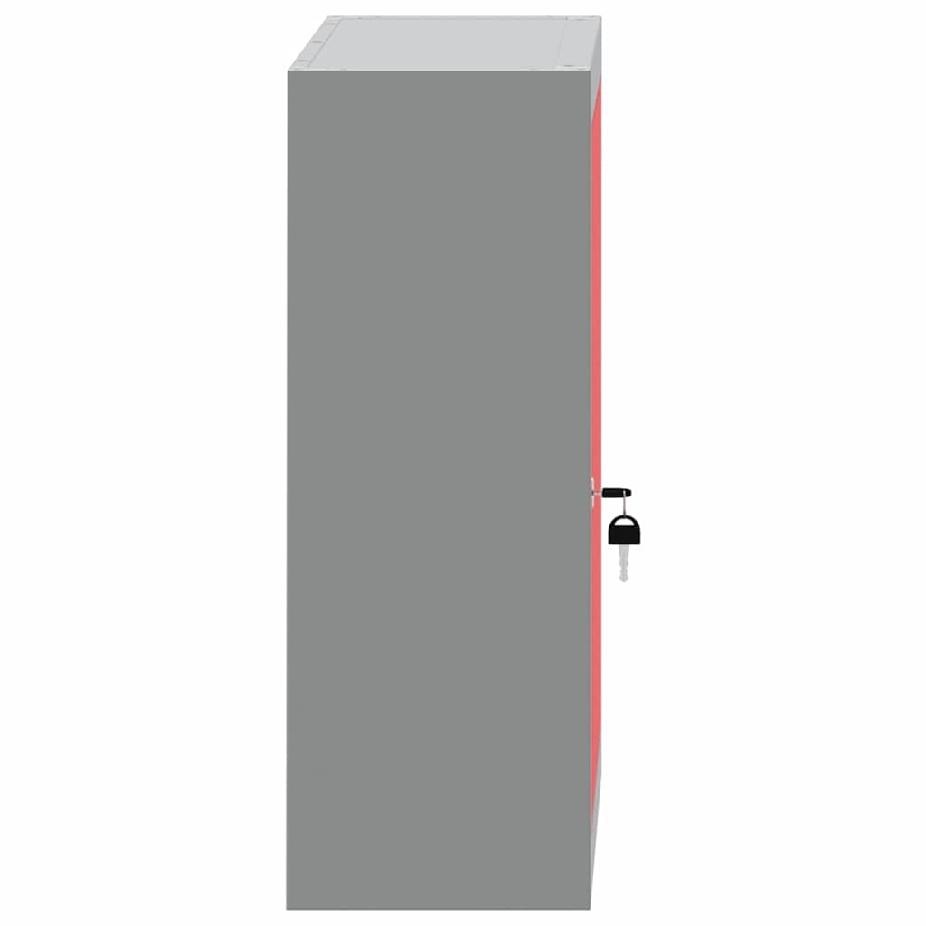 Szafka narzędziowa z regałem w kolorze czerwonym i szarym, wykonana ze stali i materiału drewnopochodnego, 50 x 20 x 55 cm, z zamkiem, regulowanymi półkami stalowymi, idealna do warsztatu