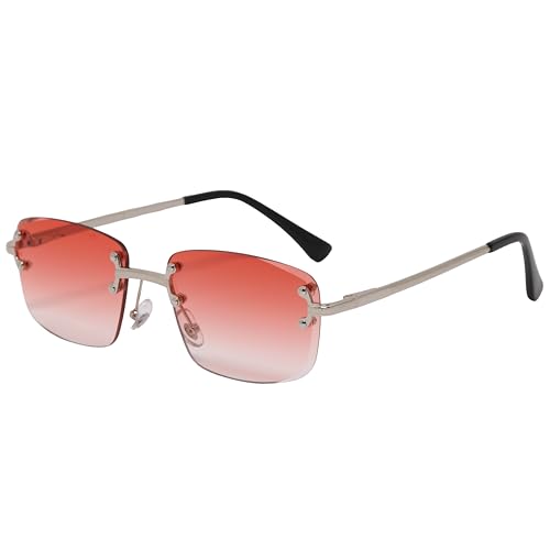 Image of Retro Rimless Rectangle Glasses Vintage Square Metal Wire Frame Trendy Hip Hop Frameless Style for Men and Women