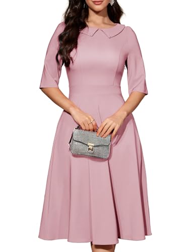 Bbonlinedress Cocktailkleid Damen Knielang Winter festliches Kleid Kurzarm Vintage Retro Rockabilly Kleider Abendkleider elegant für Hochzeit Blush...