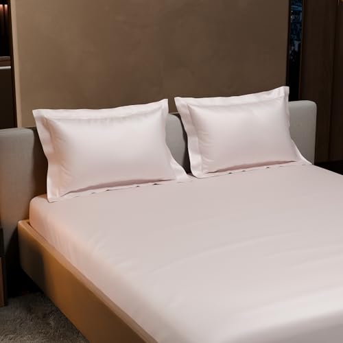Image of Stoa Paris 300TC UltraSatin Double Bedsheet Set, 10 inch Drop Fitted Bedsheet with 2 Pillow Covers, Hypoallergenic, Wrinkle Free, Aesthetic Bedding, Home Decor, Gift, Date Night - Blushing Pink