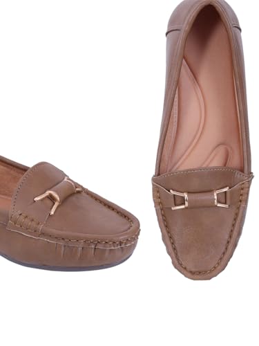 Image of Pluxh Women's Elegant Ballet Flats with Metal Accent | Soft Comfort Slip-On Shoes | Lightweight Everyday Footwear | Flexible Grip Sole | Office, Casual & Work Wear
