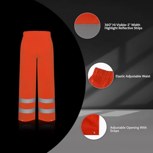 Image of TCCFCCT High Vis Rain Pants Rain Suits for Men Waterproof, Hi Vis Rain Pants for Men Women with Hood, High Visibility Rain Gear Reflective for Safety Work & Outdoor Activities, S-M Orange P