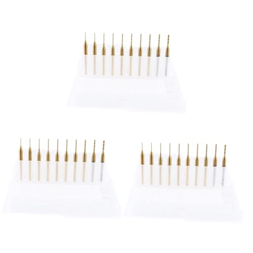 SOLUSTRE 3sets Titanium Coated Drill Bits 0.40-1.30mm End Mill Tool Woodworking Drill for Power Tools 10pcs*3