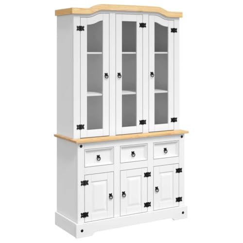 vidaXL Aparador Corona Madera Maciza Pino Mexicano Blanco 112x43x191,5cm