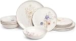 Sango 12-Piece Ensemble de vaisselle en grès de luxe pour 4- Assiette blanche brillante avec motifs de fleurs sauvages et bordures d'or, serti de vaisselle en céramique, assiette élégante pour le repas quotidien, Gansevoort