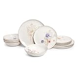 Sango 12-Piece Luxury Porcelain Dinnerware Set for 4- Glossy White Plates and Bowls Sets with Wildflower Patterns and Gold Rims, Ceramic Dish Set, Elegant Dishes for Everyday Dining, Gansevoort