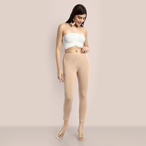 Image of ONE SKY Women Ankle Length Leggings | Premium Cotton Modal Spandex Blend | High Waist Stretchable & Bio-Washed Fabric | Colour-Lock | Ethnic Leggings for Women