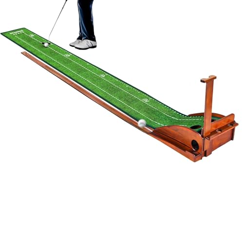 Gimiyaa Putting Green Indoor,Putting Mat with Ball Return, Wooden Base, 3.2