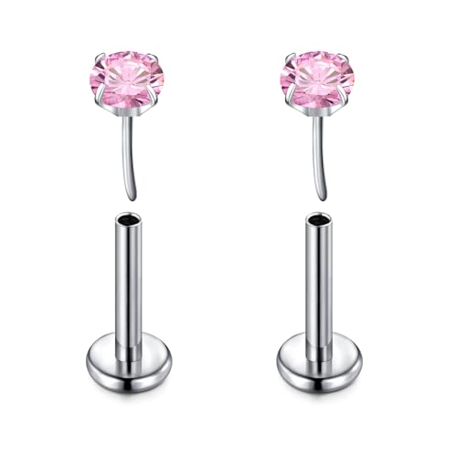 D.Bella 2 Stück G23 Titan Labret Piercing Ohrringe 16G Threadless Push In Lippenpiercing Lippenstab Nasenpiercing Helix Tragus Conch Piercing Schmuck