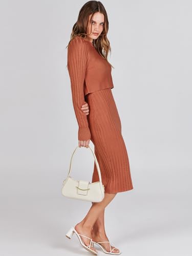 ANRABESS Womens 2 Piece Outfits Sweater Dresses Set Midi Skirt Sets Long Sleeve Crop Top Bodycon Ribbed Knit Dress 2025 Fall4