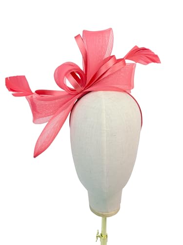 Finecy In Fascinator Hat for Women with Headband Clip Wedding Race Bowler Hat Elegant Royal Ascot Floral Derby Hat Ladies Tea Party Church Cocktail (UK, Alpha, One Size, M, Coral)