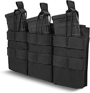 ProCase Triple Mag Pouch, Open-Top Tactical Molle Magazine Pouch Gun Pistol Mag Holder with Bungee Straps for Gun Magazines –Black - ProCase