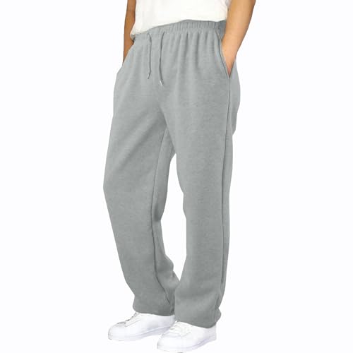 NetSetUK Joggers for Men UK Tracksuit Jogging Bottoms Men’s Fleece Joggers Open-Hem Sweatpants with Pockets Drawstring Trousers Gym Workout Light Grey