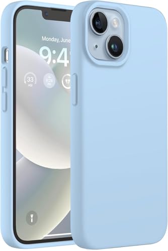 Image of DIZORO Compatible for iPhone 14 Case Slim Liquid Silicone 3 Layers Full Covered Soft Gel Rubber Phone Case Protective Cover 6.1 Inch - Ice Blue