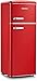 SEVERIN Réfrigérateur Congélateur 2 portes, Pose libre, Largeur 55 cm, 206L, Classe E, Veggibox incluse, Rétro, Rouge, RKG 8930