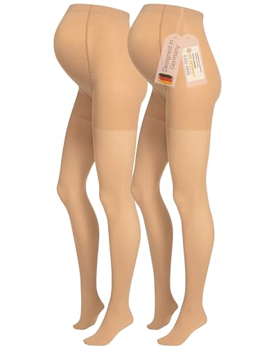Herzmutter Maternity Tights 50DEN - Semi Opaque Pregnancy Pantyhose - Matte Beige - Set of 2-1820 (M/L 2x Beige)