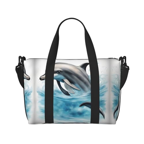 Ocean Dolphin Looking at You print Gym Bag for Women,Carry on Weekender Overnight Duffle Bag,Personal Item Tote Bag2