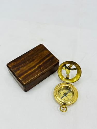 Brújula de Bolsillo de Latón con Caja de Madera miniatura 6