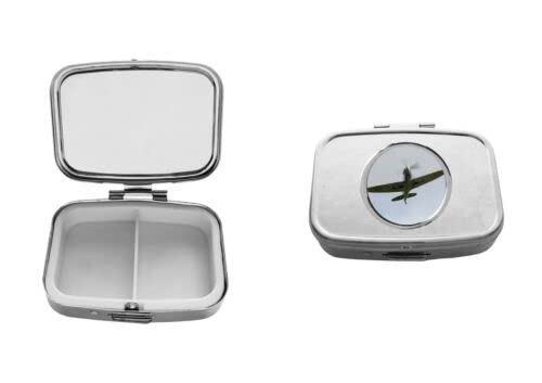 plane spitfire c3 DOME on a silver metal pill box 2 slots Tablets gift