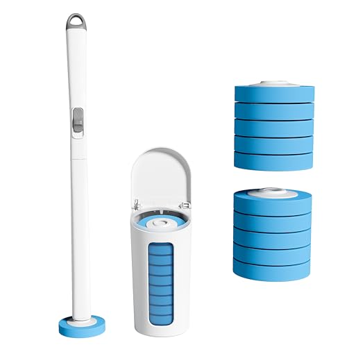 Image of CQT Disposable Toilet Bowl Brush with Toilet Wand 10 Refill Heads, Toilet Bowl Cleaner Wands,Toilet Cleaning System Starter Kit(Wand+10 Refills)