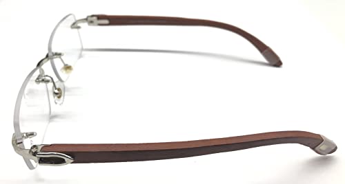 Image of RSINC Rimless frame /eyeglass /Spectacle Optical, Prescription For Men And Women Modern Unisex Business Collage Fashion, School, Ladies, Sports, Silver - Brown Wood Cart 8101016