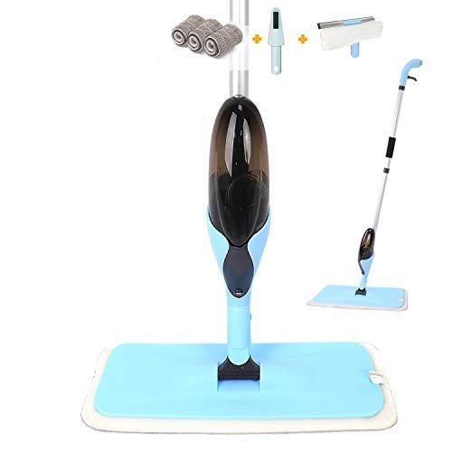 FUNFLOWERS Spray Mop, Squeegee and Window Scrubber with Spray Head, Floor Wet Mop with 500ml Refillable Bottle and 3 Microfiber Pads, 360° Rotation Flat Dust Mop for Hardwood and Tile Floor Cleaning