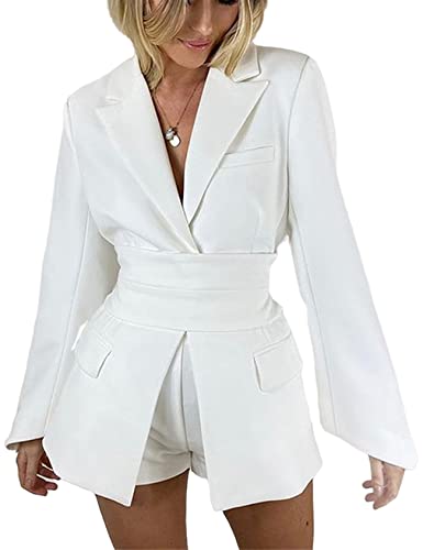 Perbai Womens Casual Blazers Long Sleeve Open Front Work Office Blazer Jacket with Belt