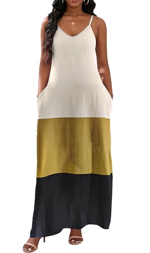 Image of vunahzma Womens Casual Fashion Sleeveless Plus Size Loose Long Sexy Maxi Dress with Pockets