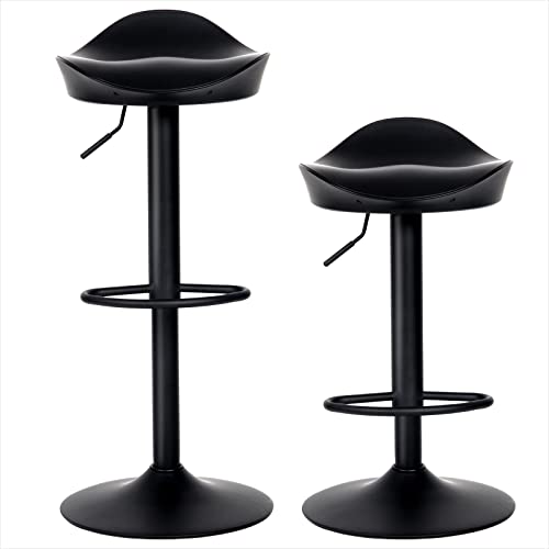 Kidol & Shellder Black Bar Stools Set Of 2 Swivel Counter Stools Adjustable Barstools Plastic Saddle Seat,3 Mins To Assemble,Loads Up To 300Lbs #TOP30