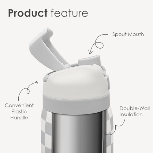 Image of Checkered Insulated Stainless Steel Water Bottle with Straw for Sports and Travel, 32oz, Gifts for Women Girls Friends Teens Birthday Christmas (Grey)