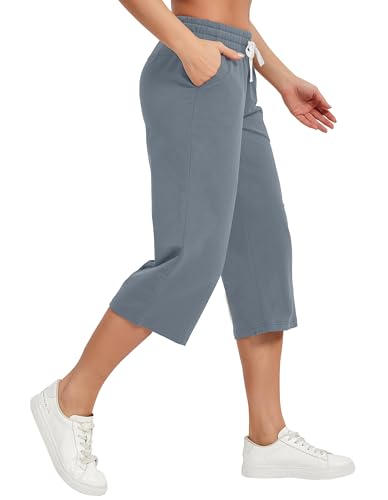 Image of SPECIALMAGIC Women Capri Pants Cotton Yoga Wide Leg Pajama Pants Capris Sweatpants Sports