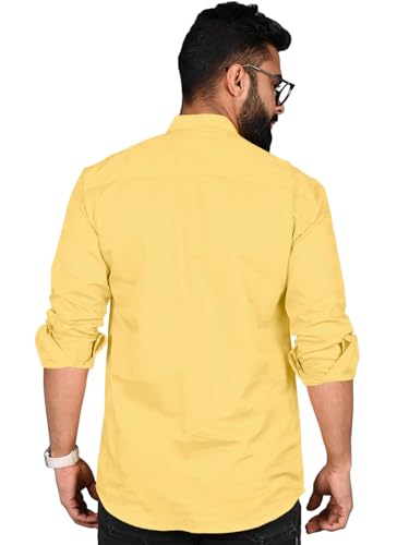 Image of ROYALSCOUT Men Cotton Blend Short Kurta with Mandarin Collar and Button Placket | Full Sleeve Regular Fit Ethnic Wear for Casual and Festive Use