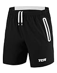 TCA Elite Tech Mens Running Shorts with Zip Pockets, Gym Shorts Men Training Sports Short with Phone Pocket - Black/White, XXL