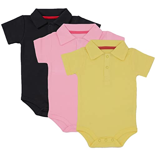 Amropi Baby Boys Summer Bodysuit 3-Pack Short Sleeve Onesies Rompers Cotton Outfits 12-18 Months,Black/Pink/Yellow cover