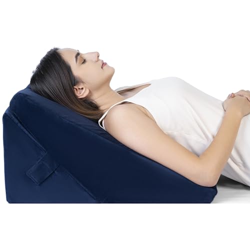 FOVERA Wedge Pillow for Back Support, Adjustable Memory Foam Bed Wedge Pillow for Sleeping, Acid Reflux, GERD, Snoring, Pregnancy, Post-Surgical Recovery (Velvet Navy Blue, Standard - 22x22x12 Inch)