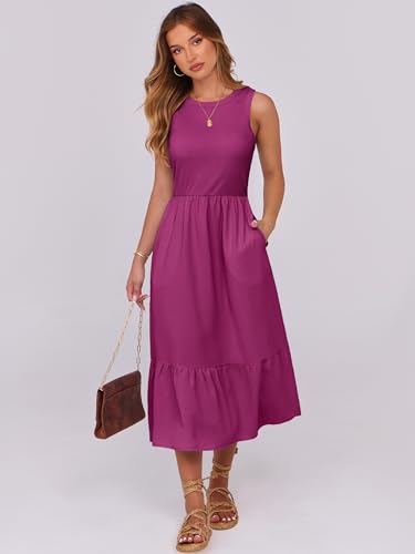 Image of ANRABESS Women Midi Dresses 2026 Summer Casual Sleeveless Sundress High Neck Tank Top Racerback Flowy Beach Dress & Pockets