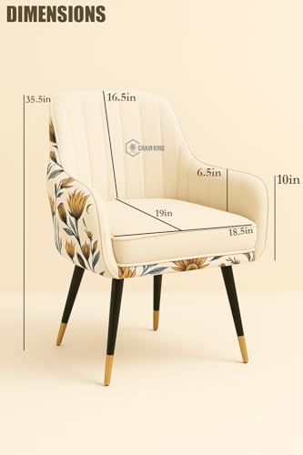 Image of Designer Accent Chair with Floral Printed Back & Footstool | Velvet Lounge Chair for Living Room, Makeup Vanity & Bedroom (Parrot Green Floral)