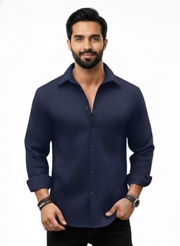 Image of Amazon Brand - INKAST Men's Regular Fit Button Down Dress Shirts Textured Long Sleeve Casual Hawaiian Shirt