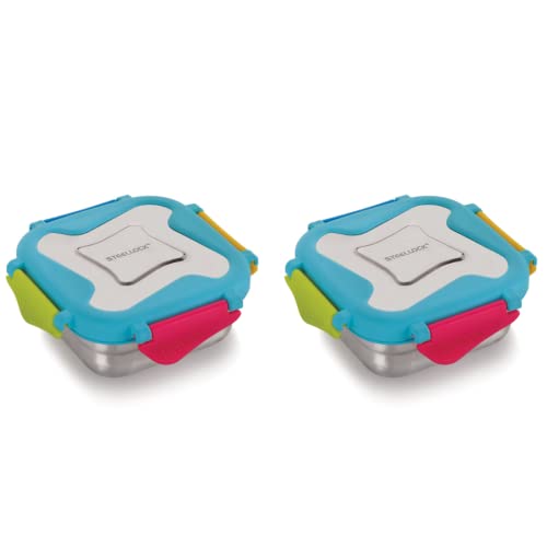 Image of STEELLOCK Smart Stainless Steel Tiffin Lunch Box for Kids and Adults | Airtight & Leakproof | Square Tiffin Box for School & Office with Steel Lid | Romeo 360 ml 2 pc