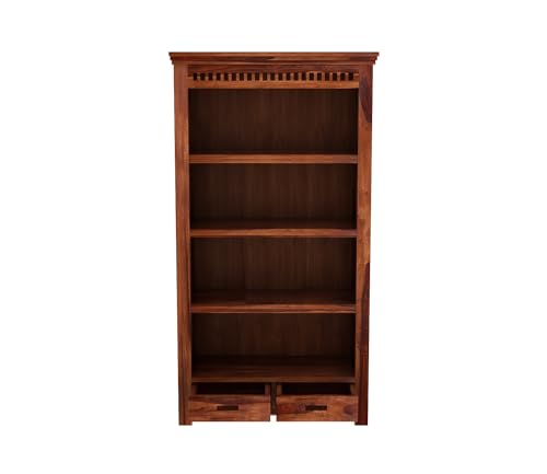 Image of NEW LOOK FURNITURE Sheesham Wood Bookcase | Solid Wood Book Shelf for Home Library | Wooden Book Cabinet for Home & Office Living Room (Large, BBslf-Honey7)