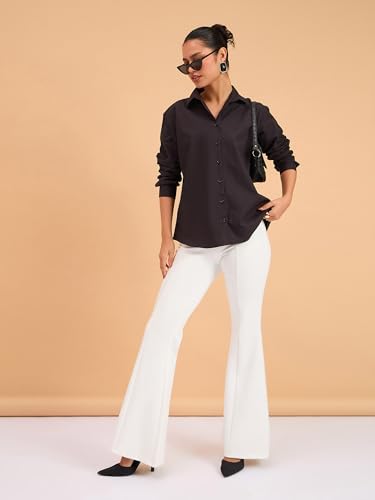Image of barcino White 4-Way Stretch Bootcut Flared Trousers