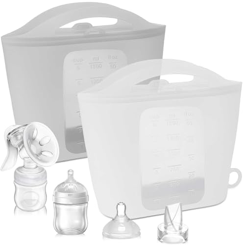 Image of FWUNYVN 2 Pack Silicone Microwave Sterilizer Bag,1.5L Reusable Breast Pump sterilizer Bags,Silicone Freshes Keeping Bag,Steam Sterilizer Bags for Baby Bottles,Pacifiers,Travel and Home Use
