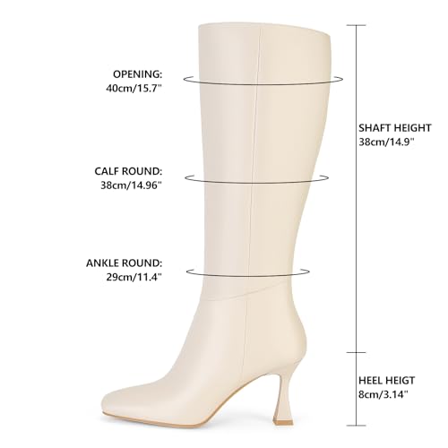 Image of Dsevht Black Leather Knee High Boots for Women Stiletto Kitten Heeled Sexy Boots Square Toe and Side Zipper Design Fashion Dress Boots